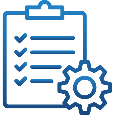 clipboard with list and gear icon